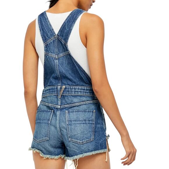 Free‎ People We The Free Denim Sunkissed Short Overalls Women's sz 0 | MSRP $108 - Picture 4 of 9